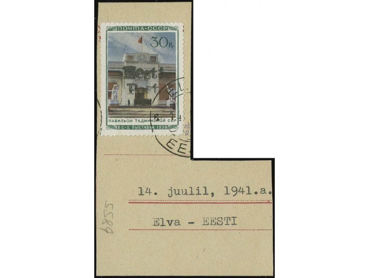 Tadschikische SSR 30 K. mit sauberem Stempel "EL(VA) 14 (VIII 41) auf Briefstück, Kabinett, u.a. sign. Keiler und Fotoattest 