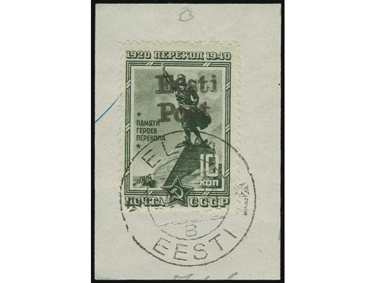 Denkmal für die Helden von Perekop 10 K. mit sauberem Stempel "ELVA B 24 VII 41" auf Briefstück, Kabinett, bisher sind wenige