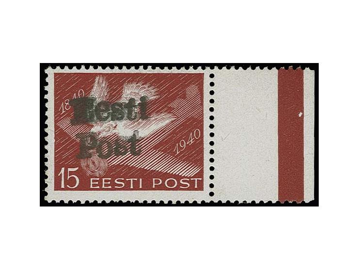 Estland 15 S. braunrot mit rechtem Bogenrand und doppeltem, um ca. 0,5 mm nach links unten versetzem Doppelaufdruck, postfris