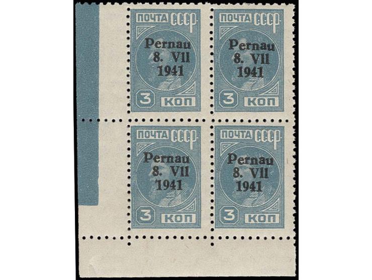 Type II: 3 K. im Viererblock aus der linken unteren Bogenecke, auf Feld 91 mit seltenem Aufdruckfehler "7941 statt 1941", pos