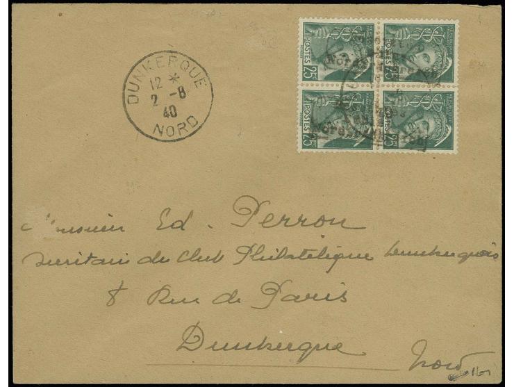 1940, 25 C. im Paar mit Stempel "DUNKERQUE 2 -8 40" auf Ortsbrief mit Ank.-Stempel, Pracht, sign. Calves