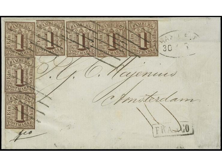 NIEDERLANDE: 1859, 1 Schilling braun, 7 Einzelwerte, alle in ungewöhnlicher eng geschnitten, jedoch meist vollrandig, teils R
