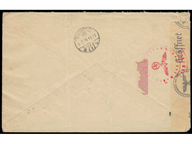 Flugpost 10 Fr. schwarzgrün und 10 Fr. karmin mit Aufdruck und französischer Zufrankatur mit Stempel "ST. LEU LA FORET -3.8.4