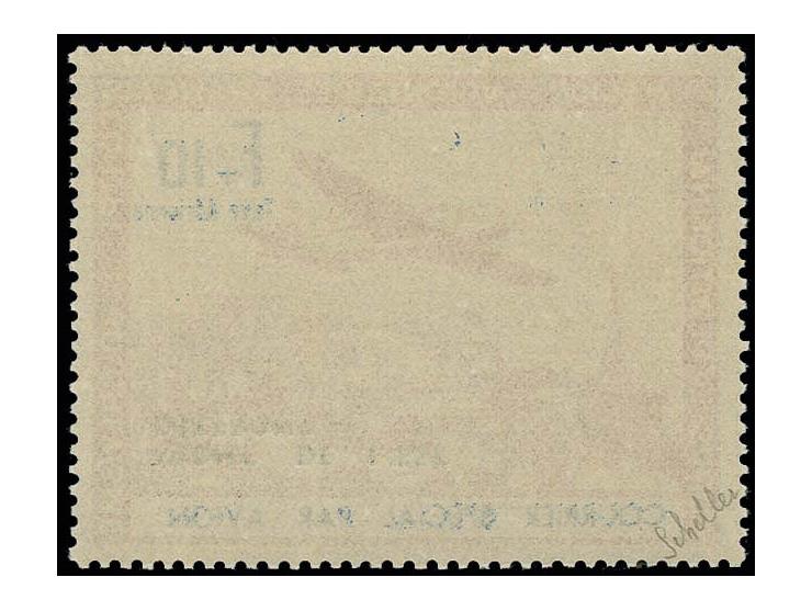 10 Fr. mit kopfstehendem Aufdruck mit Plattenfehler "N in AVION oben verkürzt", postfrisch, Kabinett, sign. mit Fotoattest Sc