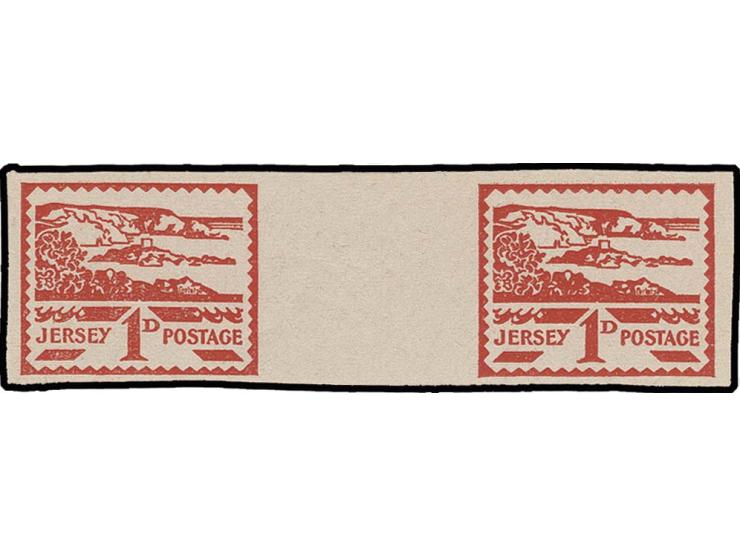 1943, 1 P. rot im waagerechten Zwischenstegpaar, ungezähnt, postfrisch, unsigniert, Kabinett, sehr selten, Kopie Attest M. Wi