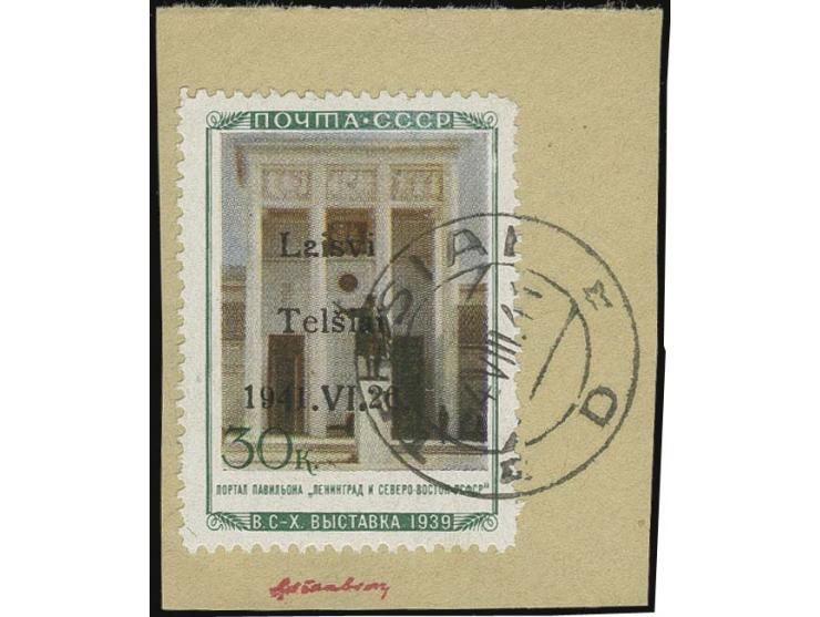 Pavillon des Nordostens 30 K., sauber mit Stempel "TELSIAI -4.VIII.41" auf Briefstück, Kabinett, u.a. sign. Krischke BPP