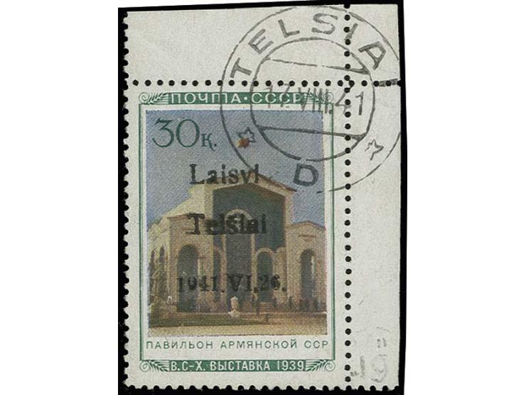 Armenische SSR 30 K. aus der rechten oberen Bogenecke, Type II, sauber gestempelt "TELSIAI 17. VIII.41", Kabinett, sign. Kris