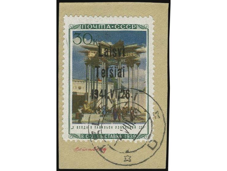 Usbekische SSR 30 K., Type III, sauber mit Stempel "TELSIAI -4 VIII. 41" auf Briefstück, Kabinett, sign. Krischke BPP