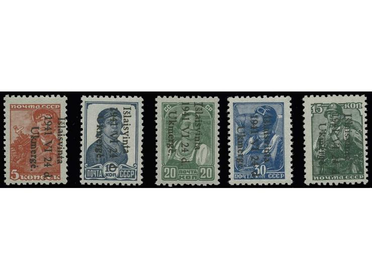 1941, 5-30 K. kpl., dabei 15 K. mit Aufdruck-Abart "Komma statt Punkt nach Ukmerge", postfrisch, 15 K. unten ein verkürzter Z