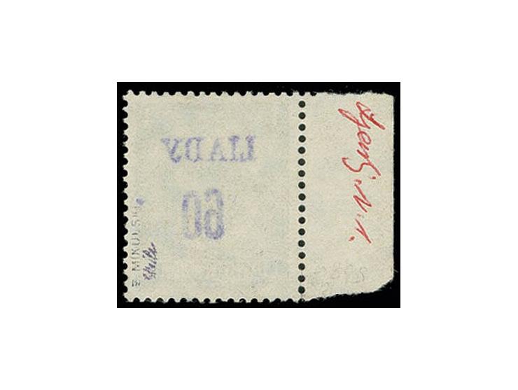 1941, Hindenburg 1 Pfg. mit schwarzviolettem Aufdruck, linkes Randstück, ungebraucht ohne Gummi, einwandfrei (Rand mit roter 