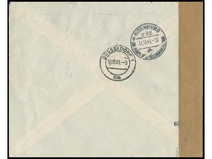 4 und 5 Din. mit Stempel "BEOGRAD 7.X.41" auf R-Brief nach Düsseldorf und weitergeleitet nach Nürnberg mit Ankunftsstempel, d