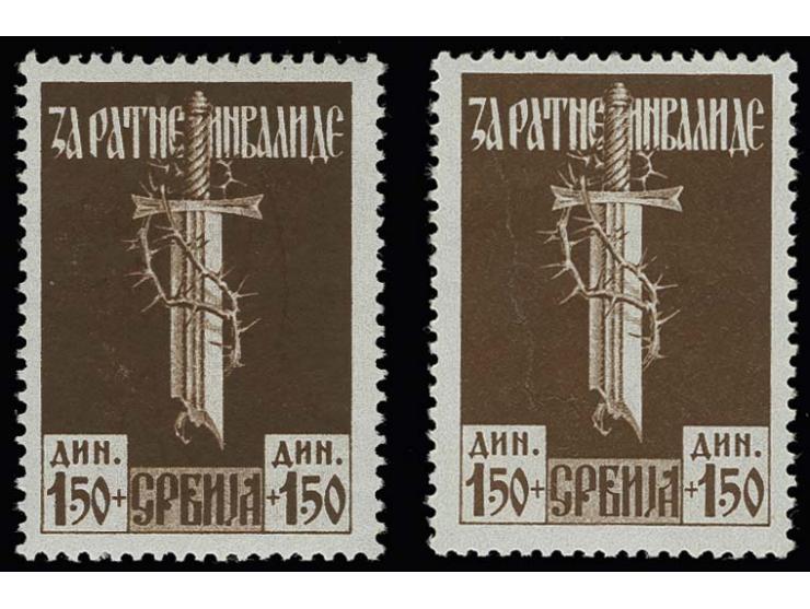Kriegsinvaliden 1,50 Din. schwarzbraun/braun und dunkelbraun/braun, postfrisch, Pracht, bessere Farbe sign. Krischke