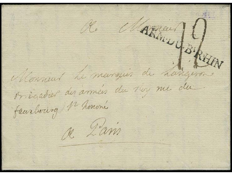 1758, "ARM. DU. B. RHIN", L1 sauber auf kpl. Brief von Hameln mit Taxe "12" nach Paris