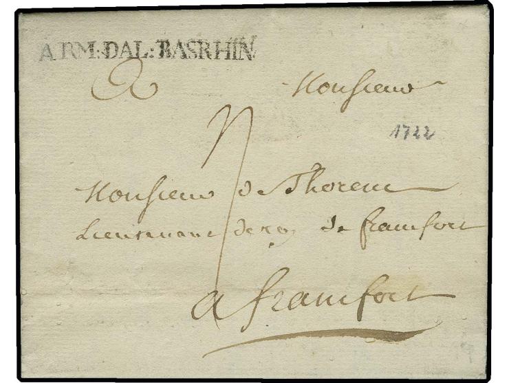 1759, "ARM: DAL: BASRHIN.", L1 sauber auf kpl. Brief von Kleinlinden bei Gießen nach Frankfurt, selten