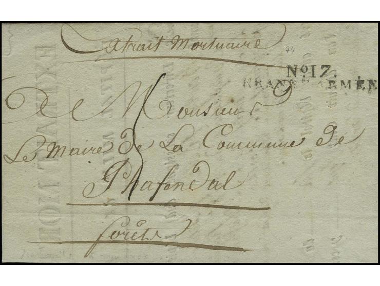 1807, "BAU GAL/GRANDE ARMEE", L2 in rot sauber auf kpl. Brief 1807 von Osterrode nach Frankreich, dazu 2 Inhalte aus Elbing b