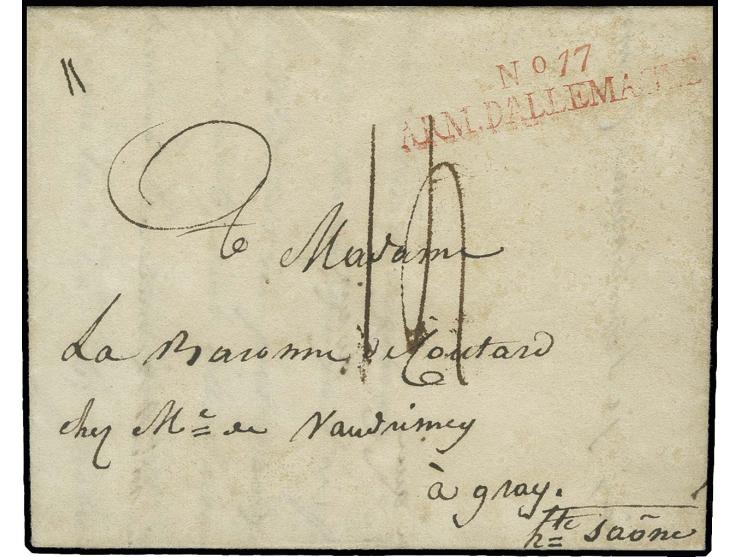 1807, "No. 17 / GRANDE ARMEE", L2 in schwarz auf kpl. Brief (Todesmeldung) aus dem Hospital von Meseritz nach Frankreich