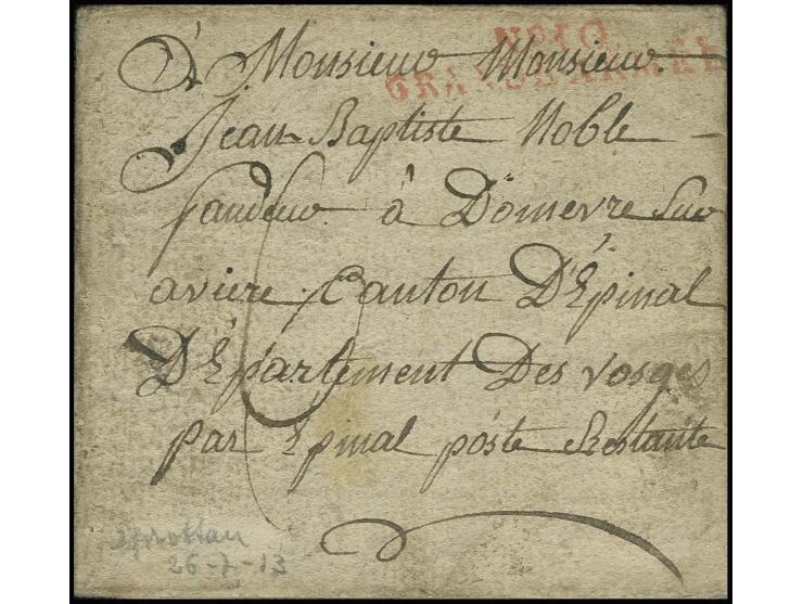1813, "No. 44 / GRANDE ARMEE", L2 in rot auf kpl. Brief 1813 aus dem Lager vor Pirna nach Frankreich, hier nachgesandt mit rü
