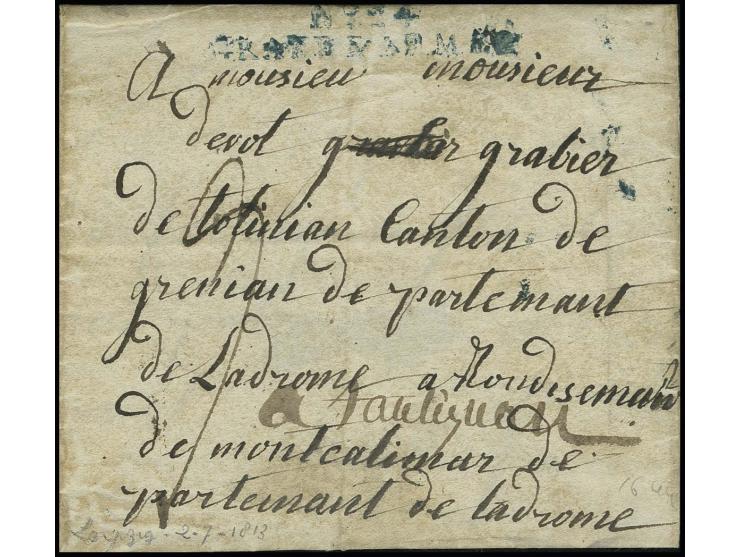 1813, "No. 10 / GRANDE ARMEE", L2 in rot auf kpl. Brief 1813 von Sprottau nach Frankreich