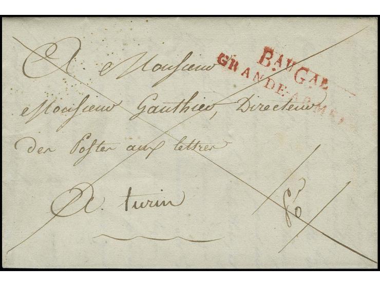 1813, "No. 24 / GRANDE ARMEE", L2 in blau auf kpl. Brief 1813 von Leipzig nach Frankreich, hier nachgesandt mit rückseitigen 