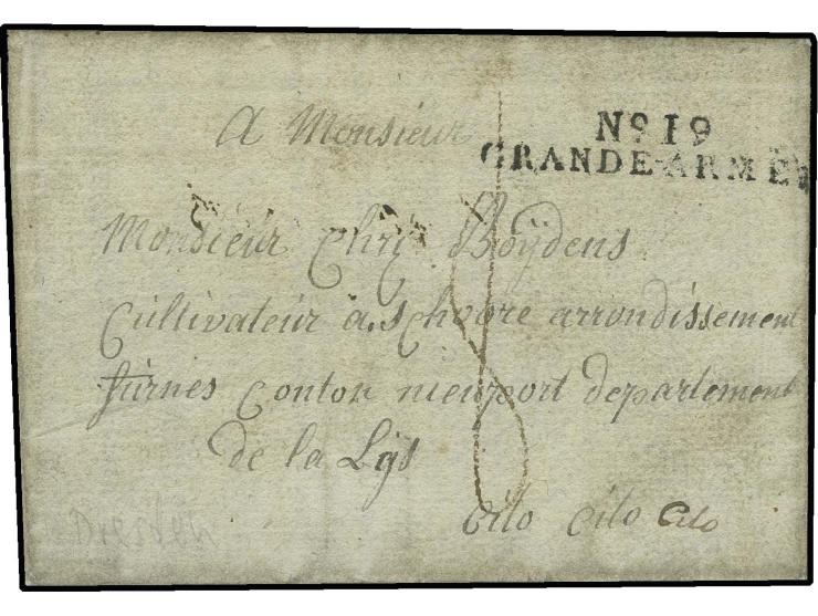 1813, "B.AU GAL. GRANDE ARMEE", L2 in rot sauber auf kpl. Brief 1813 von Dresden nach Frankreich