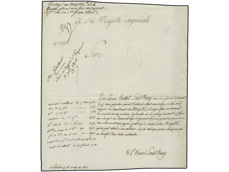 1806, Napoléon, eigenhändiger Namenszug "Nap" mit dreizeiliger Anweisung an Kriegsminister Berthier, geschrieben St. Cloud am