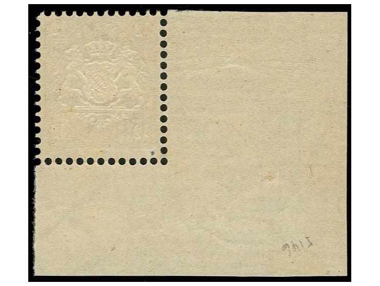 1870/75, Wappen gezähnt, Wz. enge Rauten: 12 Kr. dunkelbraunpurpur, linke untere Bogenecke mit breiten Bogenrändern, postfris