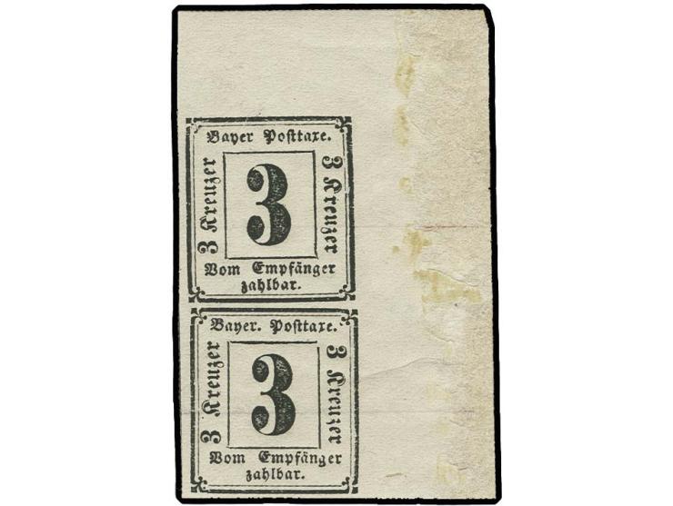 PORTOMARKEN: 1862, 3 Kr. schwarz im senkrechten Paar aus der rechten oberen Bogenecke, postfrisch, der rechte äußere Rand vor