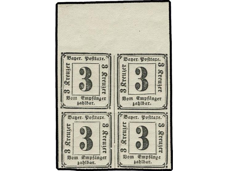 3 Kr. schwarz im Oberrand-4er-Block, postfrisch, Luxus (Mi. 1.400,- +)