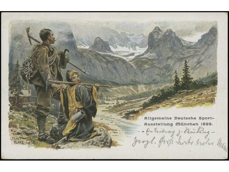 GANZSACHEN: 1899, Karte 5 Pfg. "Allgemeine deutsche Sport-Ausstellung" mit Bild-Nr. 6 "Bergsteiger vor Alpenpanorama" mit Zus