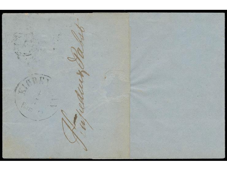 1864, 1¼ Sch. grau im waagerechten Paar, allseits breitrandig und farbfrisch mit zweimal klar aufgesetzter Nummer "2" auf Bri