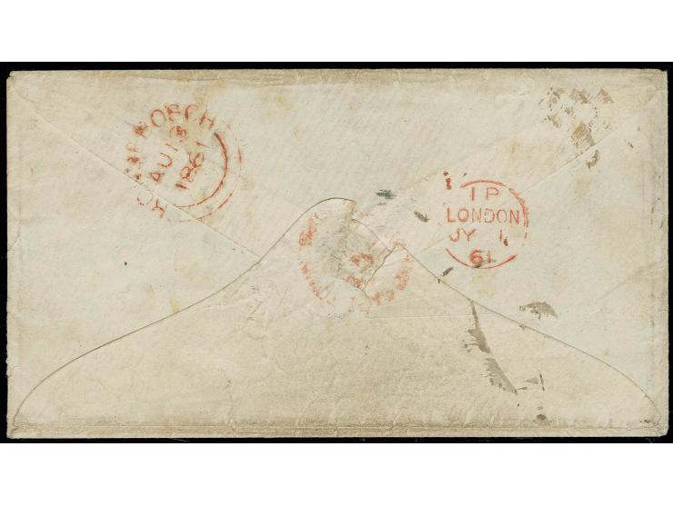 1861, Ovalstempel "HAMBURG 28/6 61" klar auf Portobrief via London nach Rondebosch / Kap der guten Hoffnung mit rückseitigem 