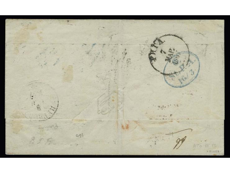 RUSSLAND (LITAUEN): 1864/67, 4 Schilling grün in Mischfrankatur mit 1866, Prägedruck 1½ Schilling karmin, beide sehr schön fa