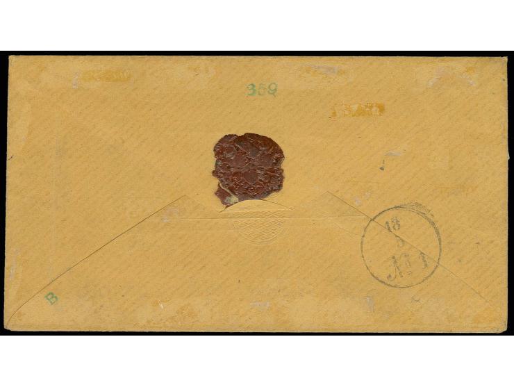 3 Gr. gelb, noch voll- bis breitrandig, unten mit 4,5 mm-Bogenrand, mit leicht aufgesetztem blauem Ra.2 "DELMENHORST 16 5" au