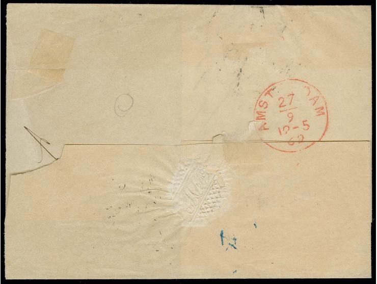 2 Sgr. blau, voll- bis meist breitrandig in Mischfrankatur mit Wappen 3 Sgr. braun mit DKr. "BERLIN 26/9 62" auf Briefhülle n