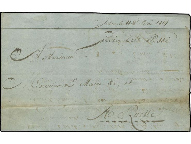 1814, Brief aus Virton vom 11. Mai, 2 Tage vor Abzug der französischen Truppen aus der Bundesfestung mit handschriftlichem Ve