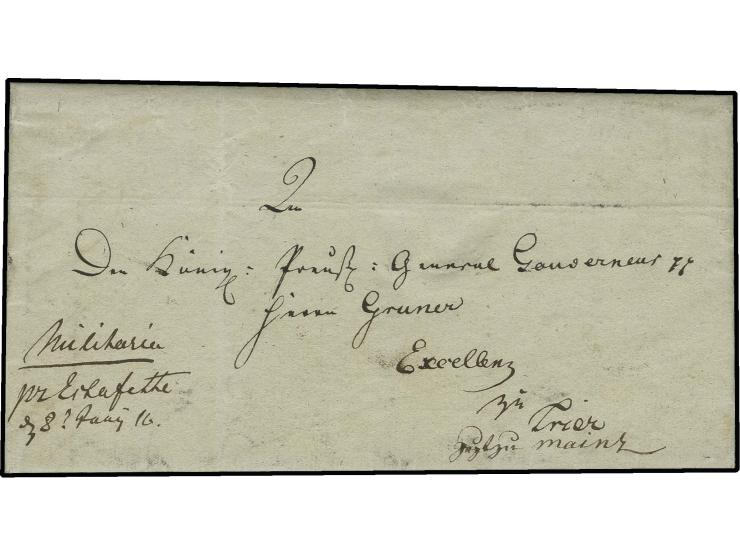 Preußischer Feldpostbrief vom 8. Juni aus Lüttich mit handschriftlichem Vermerk "Litaria pr. estafette" an den preußischen Ge