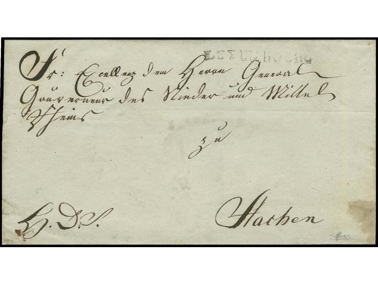Undatierte Briefhülle "H.D.S." mit L1 "LUXEMBOURG" an den Generalgouverneur des Nieder- und Mittelrheins zu Aachen, rückseiti