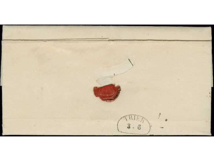 1843, portofreier "Offiz. Famil. Brief der Bundesfestung Luxemburg" mit rückseitigem Durchgangsstempel "TRIER 3/6". Vom 3. Ma