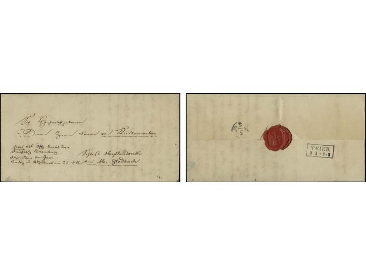 1849, portofreier Offiziersbrief mit handschriftlichem Vermerk "frei als Offz. Brief der Reichsfestung Luxemburg ..." ohne Ab