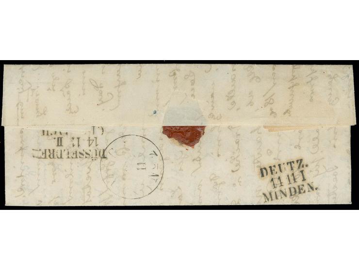 1853, unfrankierter Brief des Leutnants Spies aus der Bundesfestung über Trier nach Mönchengladbach, ohne Strafporto mit "3" 