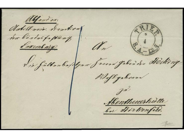 1857, unfrankierter Brief der 'Artilleriedirektion der Bundesfestung Luxemburg' (rückseitg auch entsprechendes rotes Lacksieg