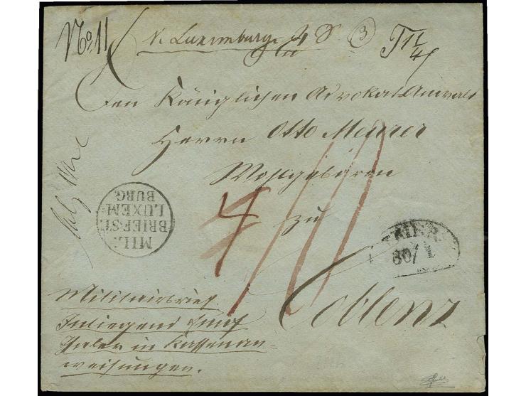 1845 (ca.), "MIL: BRIEF:ST. LUXEM=BURG.", EKr. sehr sauber auf gesiegeltem Wertbrief mit handschriftlichem Vermerk "Militärbr