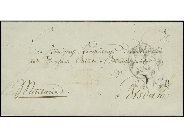 1843, Militär-Dienstbrief mit rückseitigem Lacksiegel an das große Militär-Waisenhaus in Potsdam mit großem Taxis-DKr. "MAINZ