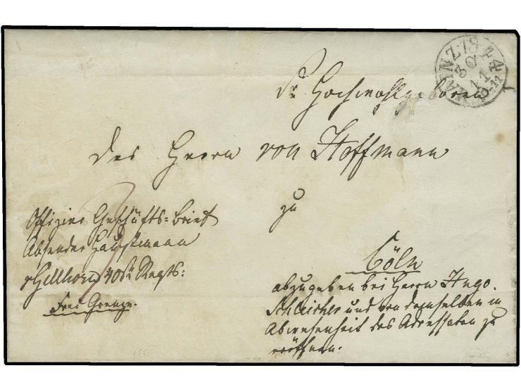 1844, kpl. Brief mit handschriftlichem Vermerk "Offizier Geschäfts-Brief... frei Grenze" mit kleinem EKr. "MAINZ 20 11 1844" 