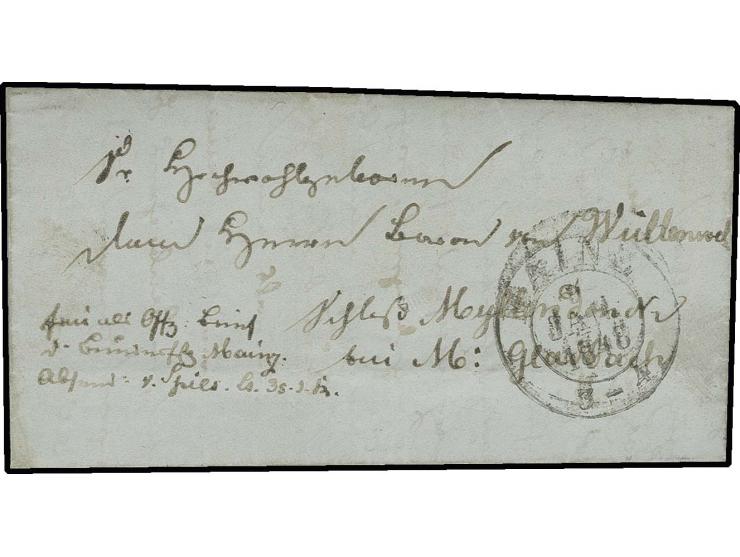 1848, kpl. Brief mit Taxis-DKr. "MAINZ 9 JAN. 1848" mit handschriftlichem Vermerk "freier Offz. Brief d. Bundesftg. Mainz" na