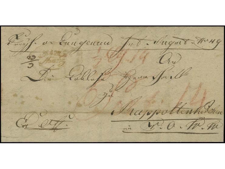 1832, "K.K.ö.M.P. Mainz", Ovalstempel in gelblichrot auf Militär-Dienstbrief nach Rappottenkirchen