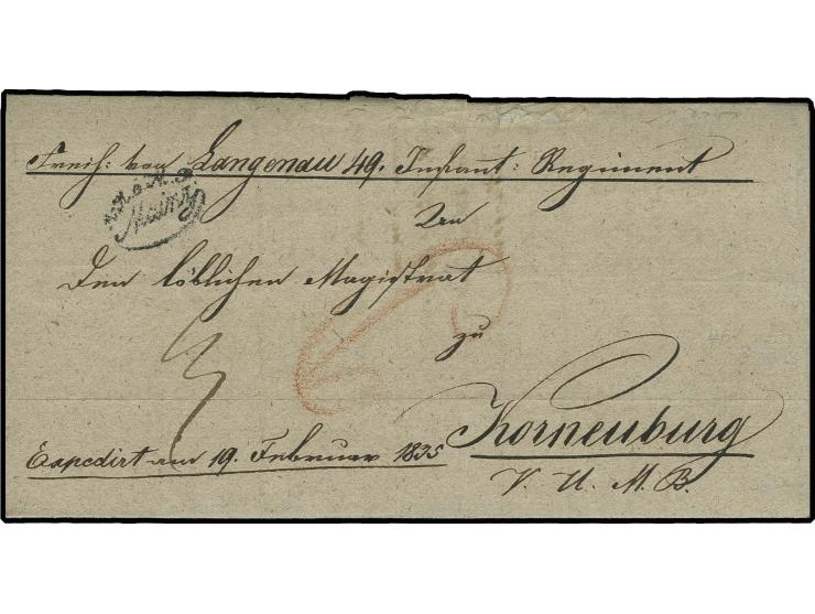 1835, "K.K.ö.M.P. Mainz", Ovalstempel in schwarz sauber auf Militär-Dienstbrief nach Korneuburg
