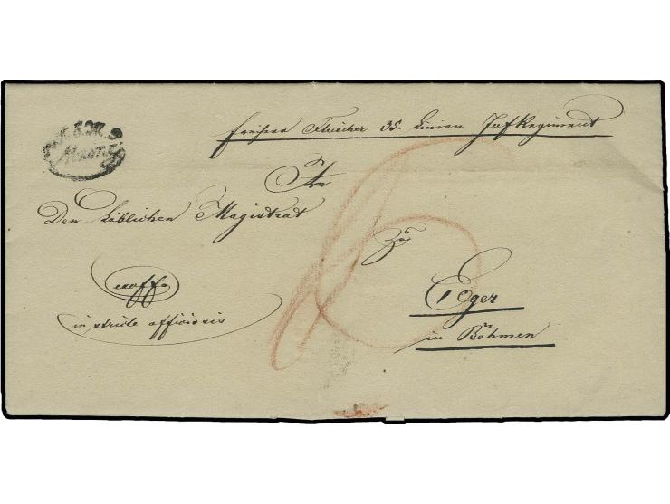 1837, "K.K.ö.M.P. Mainz", Ovalstempel in schwarz auf Militär-Dienstbrief nach Eger