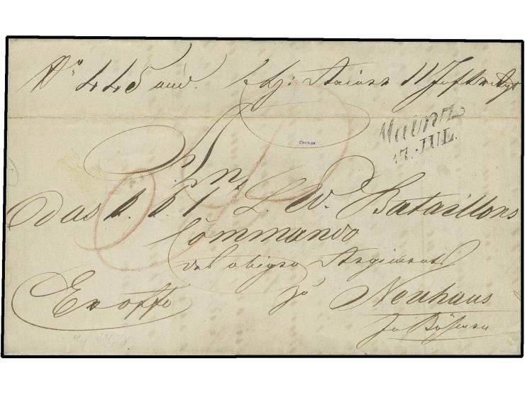 1850, "Mainz 17. JUL." auf Militär-Dienstbrief des Erzherzog Rainer Infanterie Regiment No. 11 nach Neuhaus in Böhmen, Aktenf
