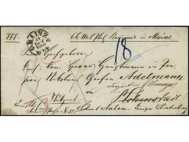1860, Militär-Dienstbrief mit handschriftlichem "Mil.Platz Commando in Mainz" (rückseitig entsprechender blauer Siegelstempel